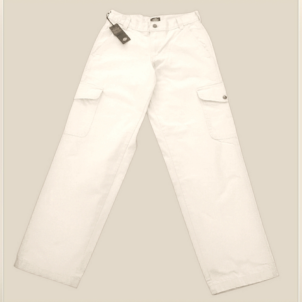 Dickies Cargo Utility 26 Ivory Cotton Casual Relaxed Fit Wide Leg Mid Rise New